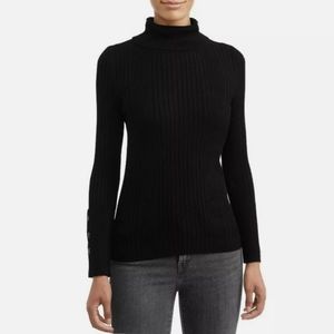 Button cuffs, Black, ribbed turtleneck sweater